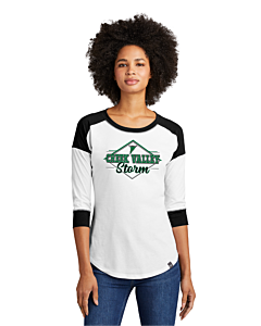 New Era® Ladies Heritage Blend 3/4-Sleeve Baseball Raglan Tee - DTG - Logo 1-Black/White