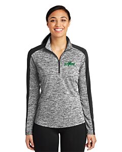 Sport-Tek® Ladies' PosiCharge® Electric Heather Colorblock 1/4-Zip Pullover - Embroidery-Black Electric/Black