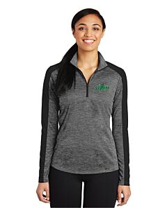 Sport-Tek® Ladies' PosiCharge® Electric Heather Colorblock 1/4-Zip Pullover - Embroidery-Gray-Black Electric/Black