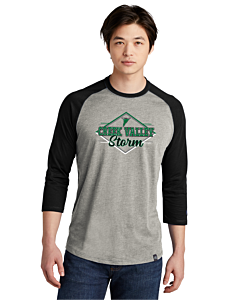 New Era® Heritage Blend 3/4-Sleeve Baseball Raglan Tee - DTG - Logo 1-Black/Rainstorm Gray Heather